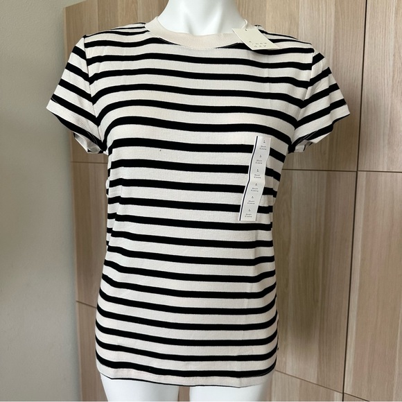 a new day Black and White Striped Short Sleeve Tee Size L - Picture 9 of 9